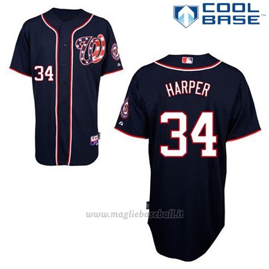 Maglia Baseball Uomo Washington Nationals Bryce Harper 34 Blu Blu Alterner Cool Base